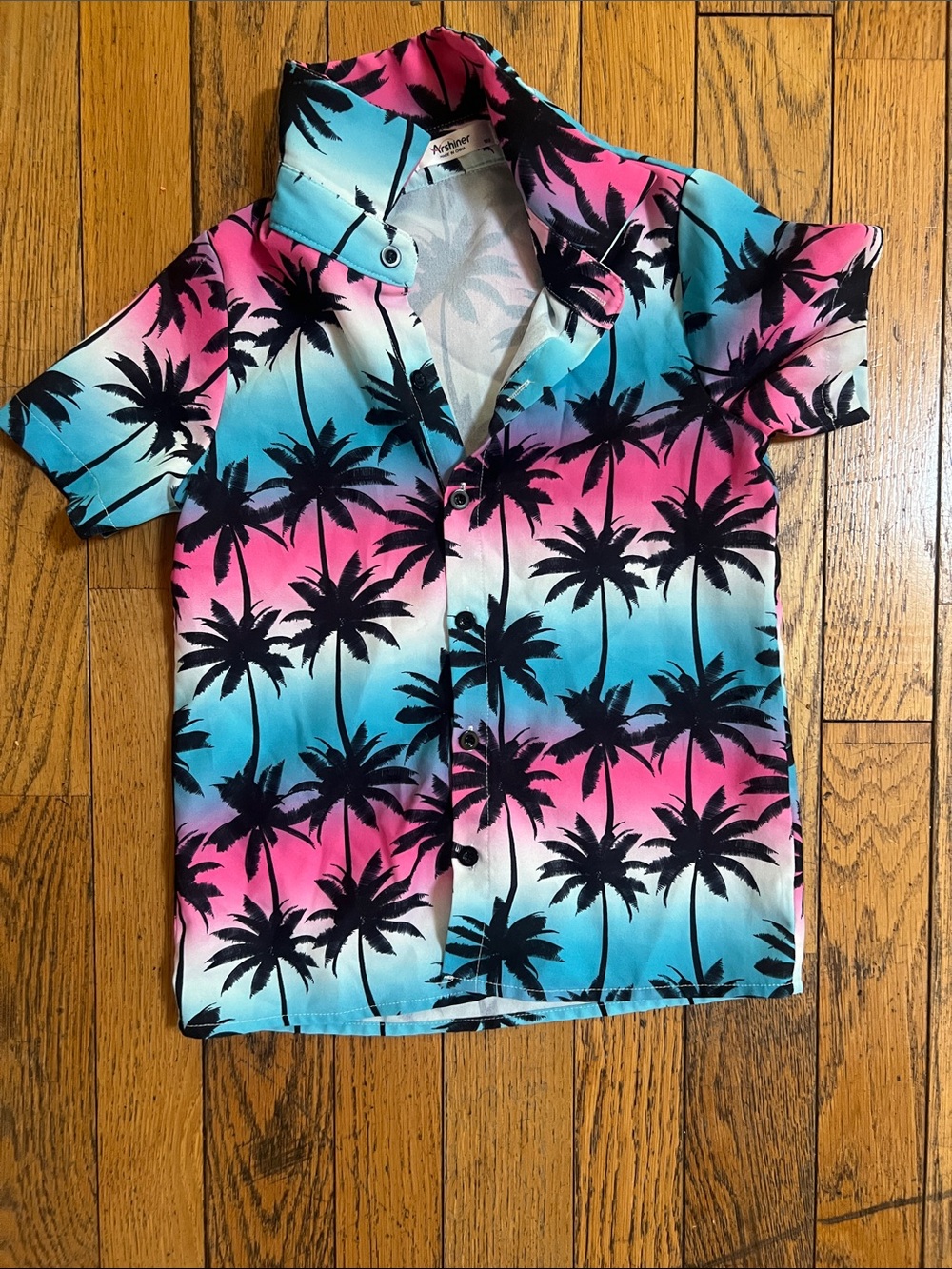 Kids Tropical Palm Short Sleeve Shirt - Pink & Blue Gradient